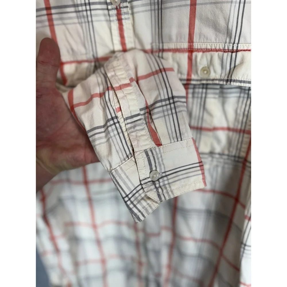 Banana Republic Shirt Mens Large Red Cream Plaid Button Up Long Sleeve Casual